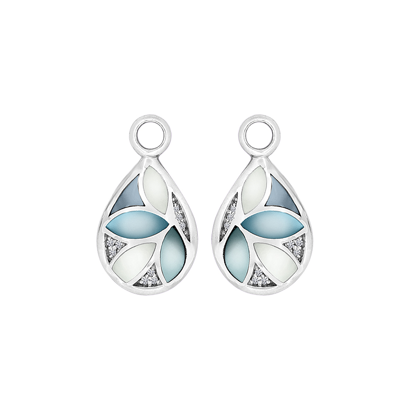 MY iMenso Creoli pair of pendant "Blue Leafs MOP shell mosaic" (925/rhod-plated)-0
