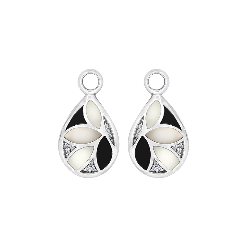 MY iMenso Creoli pair of pendant "Sea Leafs Black&White MOP shell mosaic" (925/rhod-plated)-0