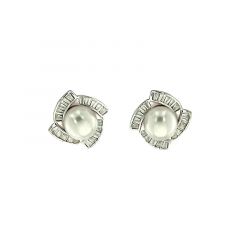 MY iMenso ODM "FWP pearl 9mm & CZ baquettes" 14mm earstuds (925/rhod-plated)