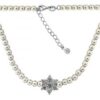 MY iMenso ODM "Syn. Pearl Rosette CZ" necklace (925/rhod-plated) 42+5cm