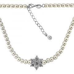 MY iMenso ODM "Syn. Pearl Rosette CZ" necklace (925/rhod-plated) 42+5cm